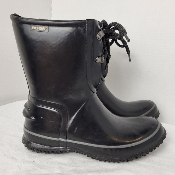 Bogs women urban farmer 2 eye lace top moisture wick black rain boot size 7 - Picture 2 of 16